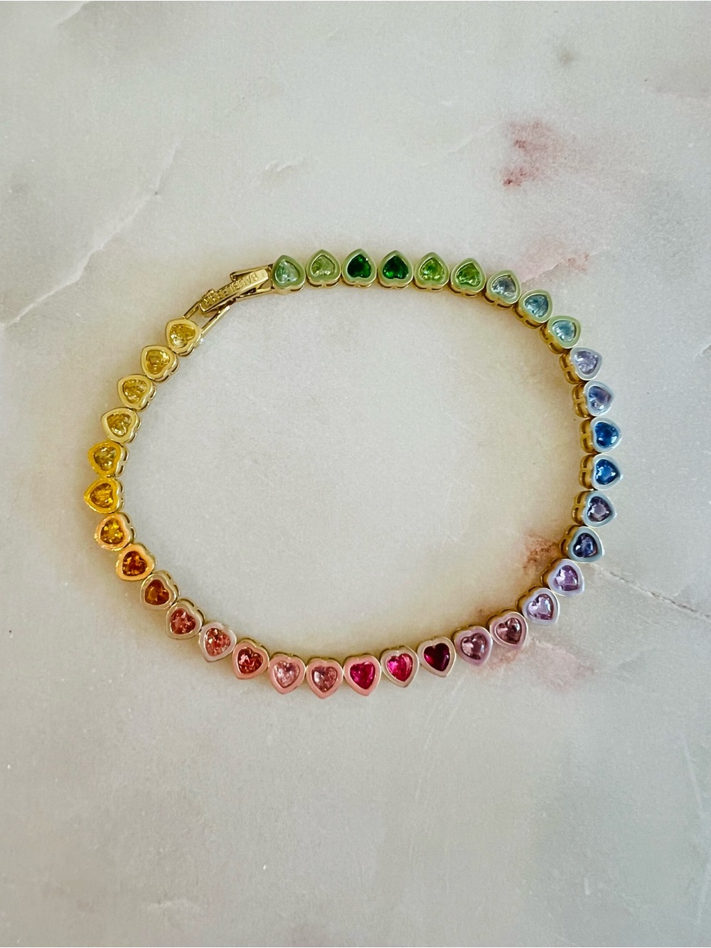 BaubleBar Kali Tennis Bracelet in Multi Rainbow Heart Gemstone. 7inch